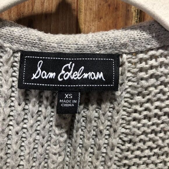 SAM EDELMAN CARDIGAN WOMENS XS LONG OVERSIZED OPEN FRONT FLAWED SLEEVE BEIGE TAN - Picture 6 of 11